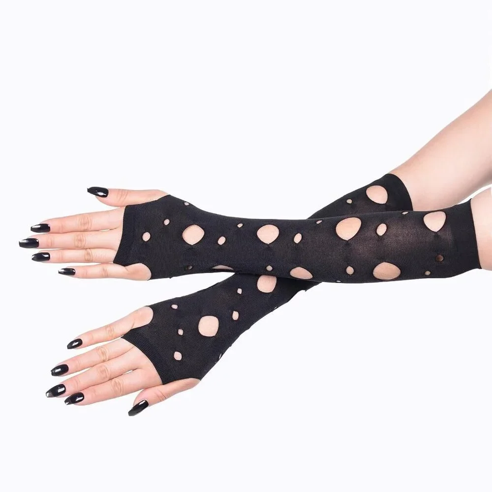 Women's Fishing Halloween Black 1 Net Gloves Fingerless Gothic Accessories